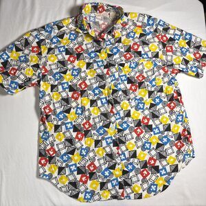 Venezia Vintage Colorful Geometric Pattern Button Up Shirt-Size 14/16 Spade Ace